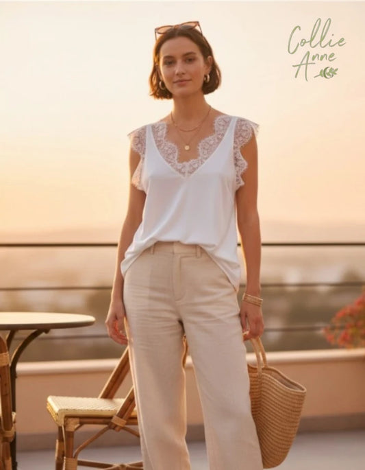 Lace Trimmed Flutter Camisole