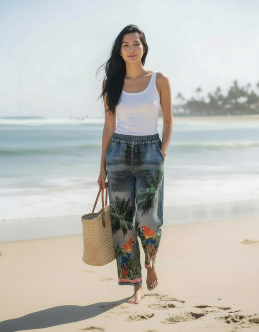 "Dora" Tropical Print Resort Pants
