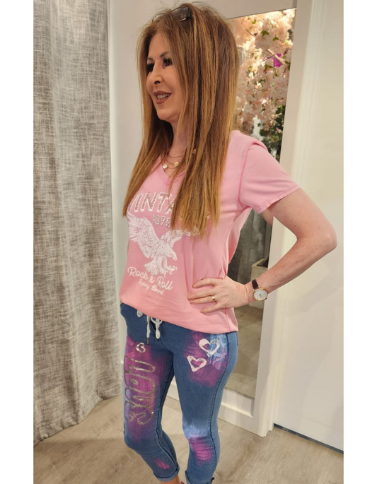 Denim Love & Heart Tie-Waist Pants