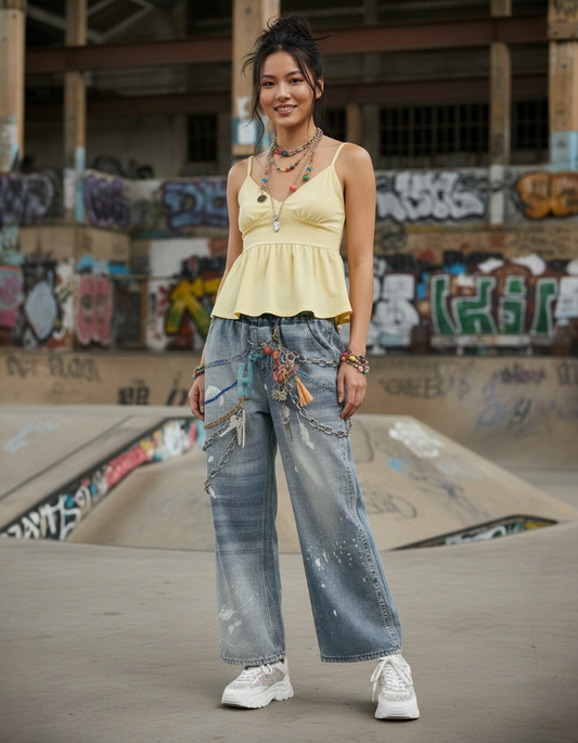 "Dominique" Vintage Wash Key Chain Pants