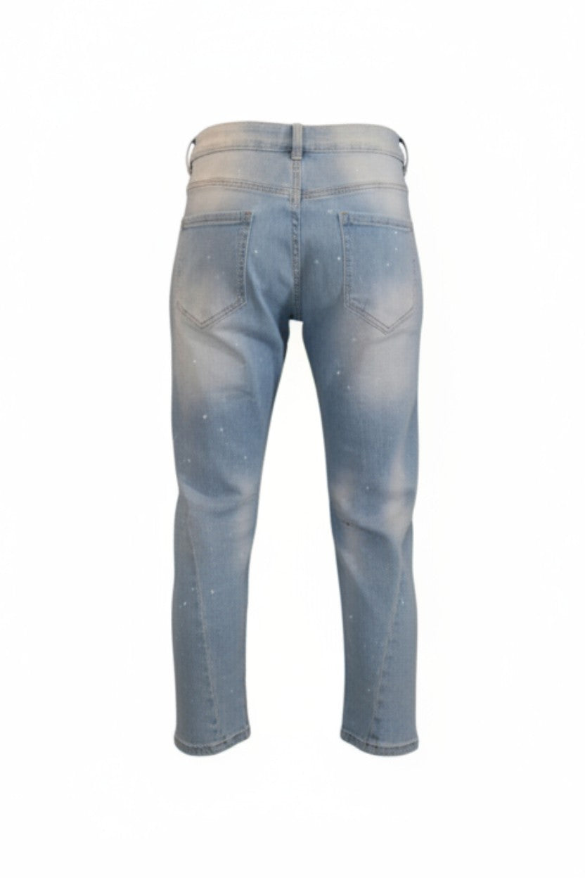 Distressed denim jeans