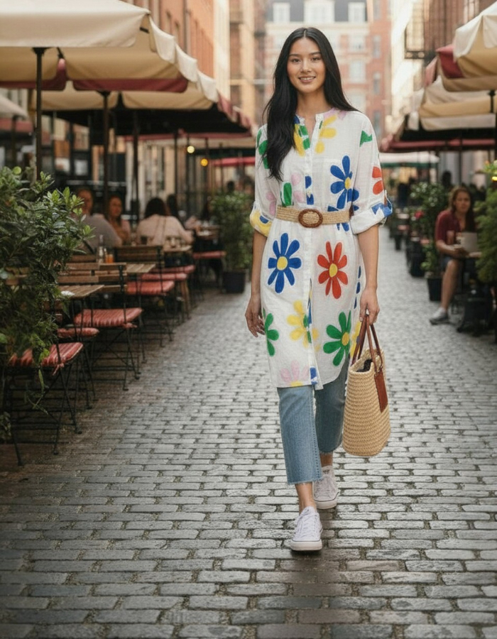 "Bella" Flower Print Shirt Dress