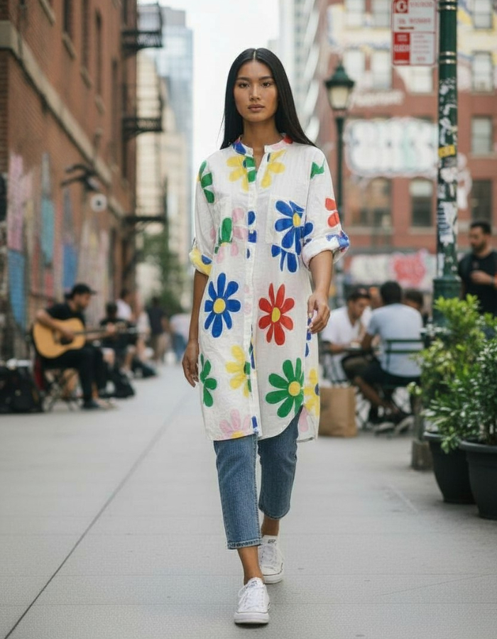 "Bella" Flower Print Shirt Dress