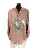 Italian Cotton Hooded Top with Silver Heart