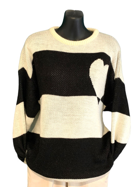 Italian Black and White Knit Top with Love Heart