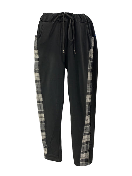Italian Cotton Pants with Check Sideline