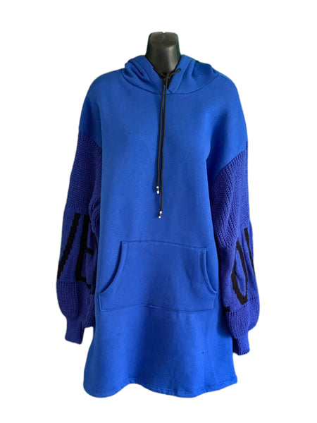 Italian Think Hooded Tunic Dress with Knitted Sleeves