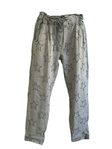 Stretch Pants with Side and Back Pockets “Stars- Grey”