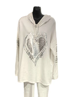 Italian Cotton Hooded Top with Silver Heart