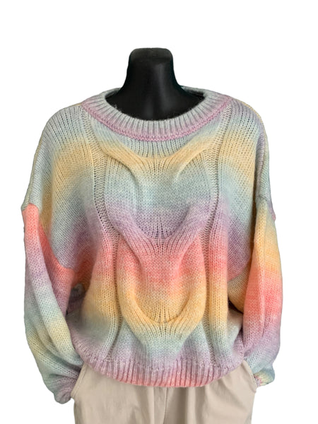 Colourful Round Neck Cable Knit Top