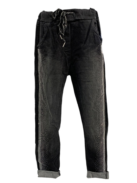 Italian Pull Up Jeans with Sparkly Crystals