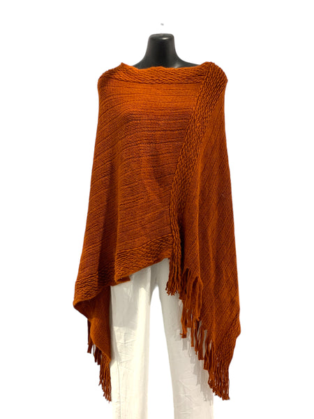 Asymmetric Knitted Poncho / Rust