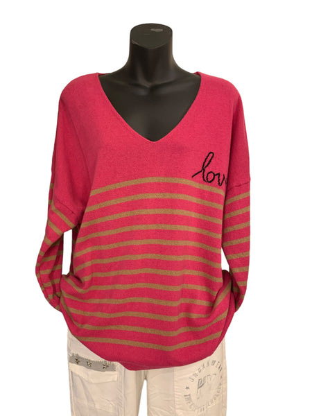 Italian Cashmere and Wool Blend Stripy Knit “ Love”
