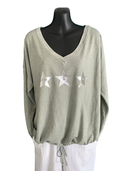 Italian Cotton V-Neck Top with Adjustable Waistline