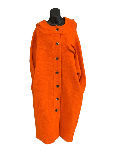 Italian Wool Hooded Coat with Side Pockets