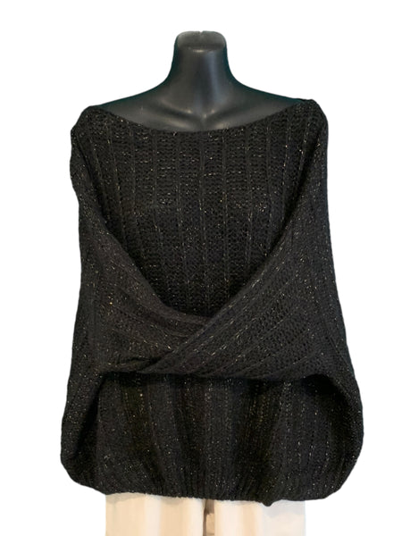 Italian Round Neck Knit Top with Gold Threading Throughout