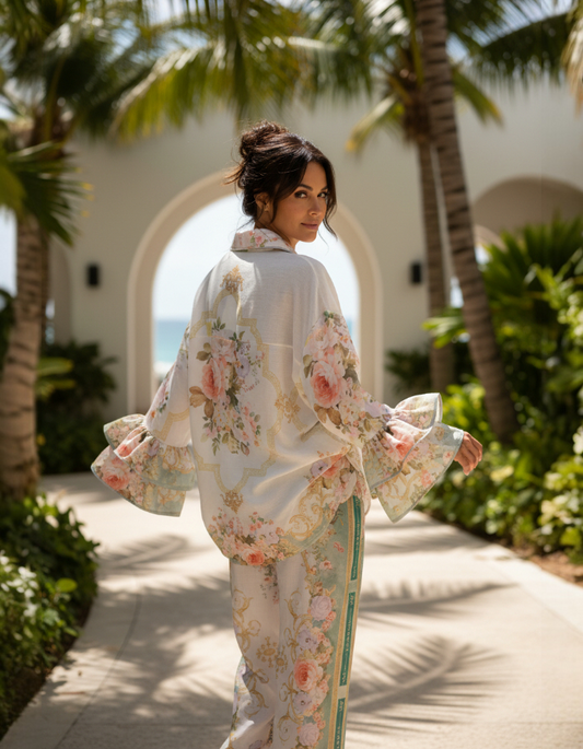 "Fern" Pastel Peony Shirt Pant Set