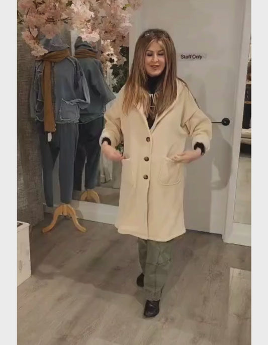Soft Corduroy Leopard Print Hearts Coat - Cream