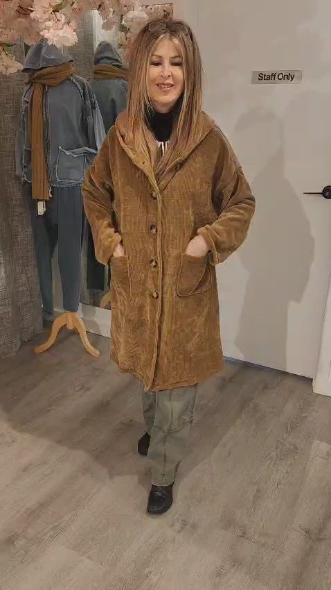Soft Corduroy Leopard Print Hearts Coat - Brown
