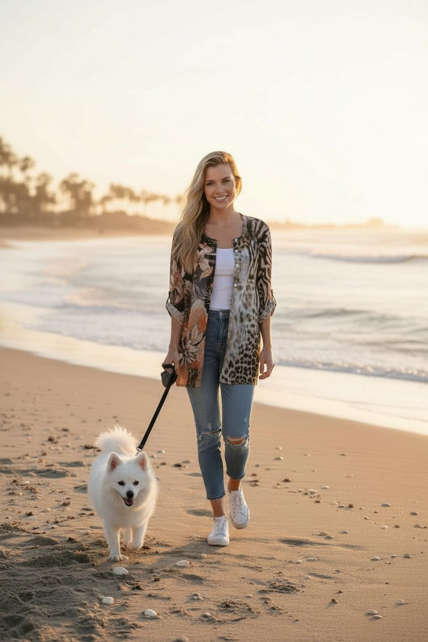 Tiger and Floral Print Viscose Shirt