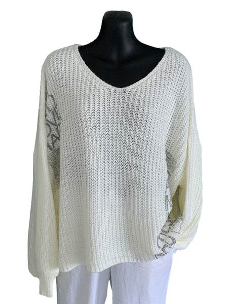 V-Neck Knit Top with Wording