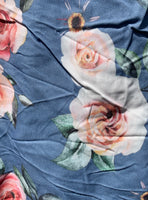 Italian Floral Stretch Pants “Roses- Blue”