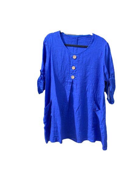 Italian Linen Tunic with side Pockets “Royal Blue”