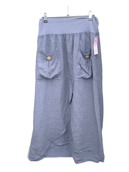 Italian Two Pocket Linen Skirt “Denim”