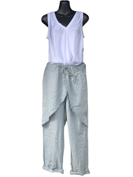 Italian Linen/Viscose Pants with Linen Wrap Front
