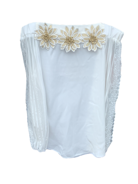 While Split Sleeve, off Shoulder Blouse with Flowers