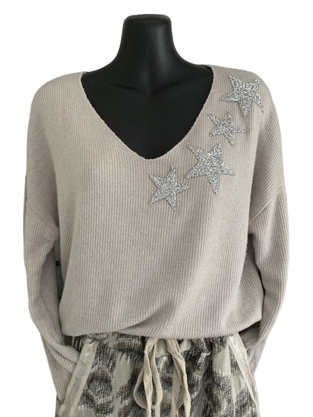 Italian Light Knit Top with Four Sparkly Stars