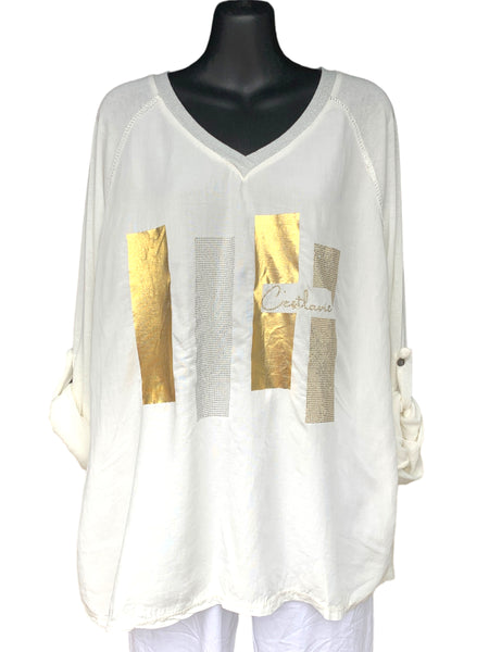 Italian "C'est la Vie" Top with Crystal Detailing