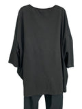 Italian Cotton T-Shirt with Pull Up Button Detailing / Black
