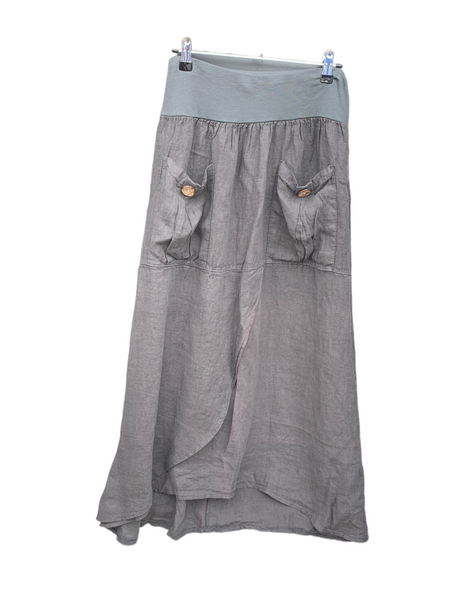 Italian Two Pocket Linen Skirt “Charcoal”