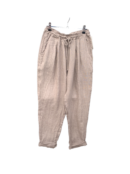 Italian Linen Pants With Tie Waist “Tan”