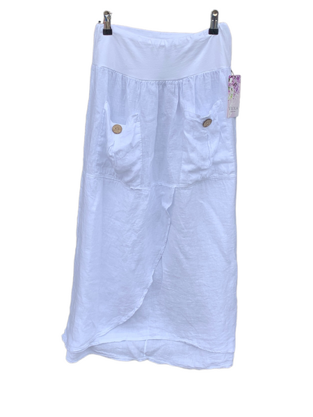 Italian Two Pocket Linen Skirt “White”
