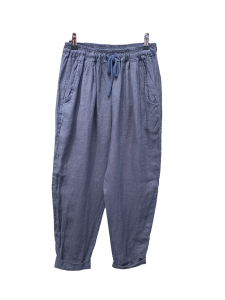 Italian Linen Pants with Tie Waist “Navy Blue”