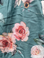 Italian Floral Stretch Pants “Roses-Mint”