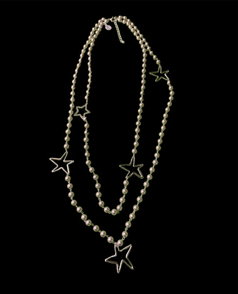 Double chain with pearls and stars necklace