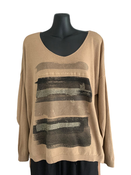 Italian Light Knit Top “Paint Brush Strokes”