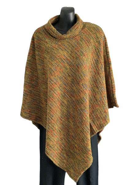 Italian Cowl Neck Colourful Knitted Poncho