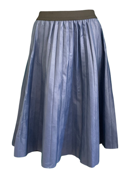 Blue Pleat Faux Leather Skirt