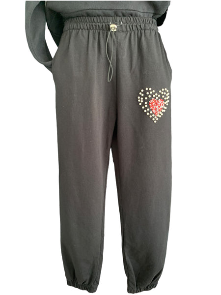 Italian Track Pants or Hooded Top with Pearls “Love Heart”