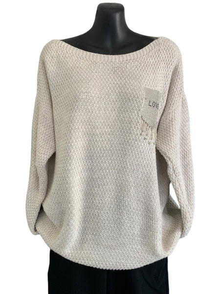 Italian Knitted Round Neck Top with Crystal Detailing “Love”