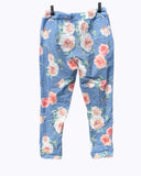 Italian Floral Stretch Pants “Roses- Blue”