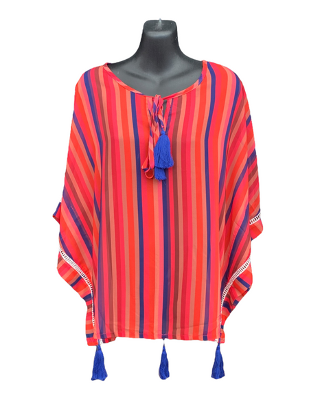 Striped Sheer Top With Tassels