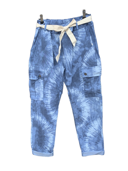 Italian Stretch Tie Dye Cargo Pants “Blue”