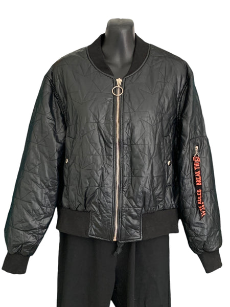 Black Leather Zip Up Jacket “Star”